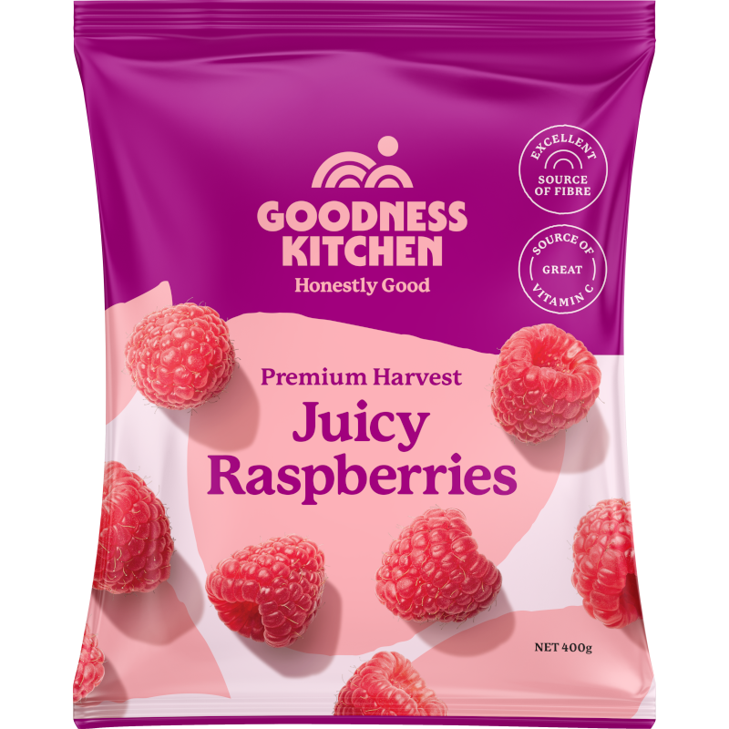 Goodness Kitchen Premium Harvest Frozen Juicy Raspberries 400g