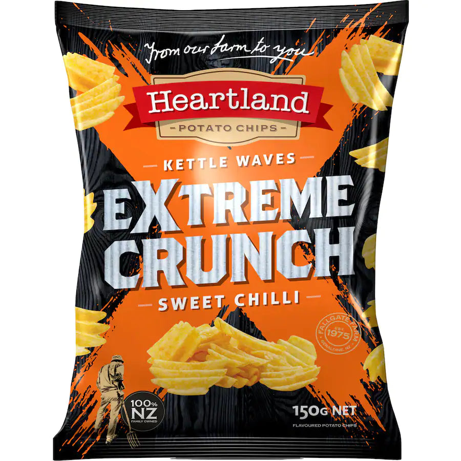 Heartland Extreme Crunch Sweet Chilli Kettle Waves Potato Chips 150g