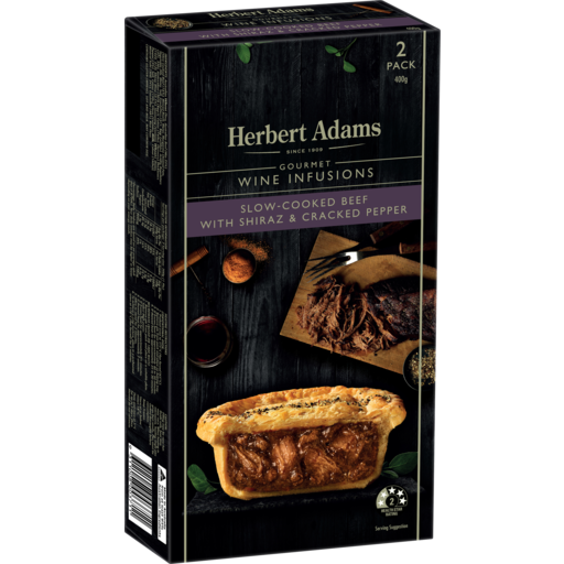 Herbert Adams Frozen Pies Slow Cooked Beef, Shiraz & Pepper 2pk 400g