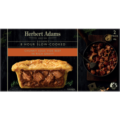 Herbert Adams Frozen Pies Sous Vide Beef in Rich Gravy 2pk 400g