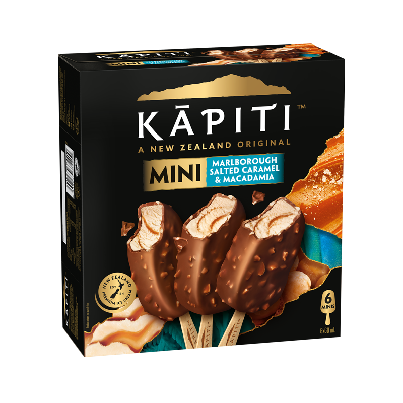 Kapiti Marlborough Salted Caramel & Macadamia Ice Cream Minis On Stick 6pk x 60ml