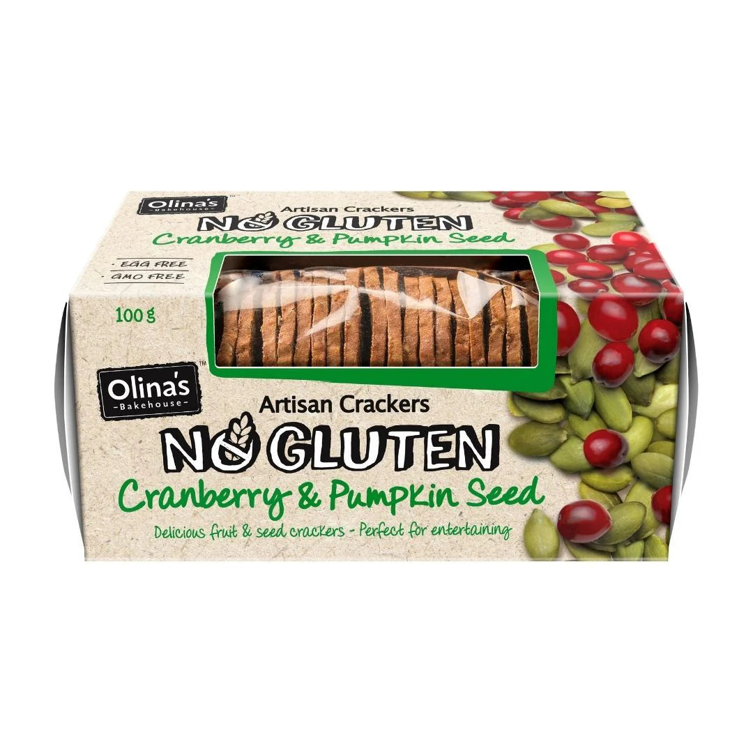 Olinas Bakehouse No Gluten Cranberry & Pumpkin Seed Artisan Crackers 100g