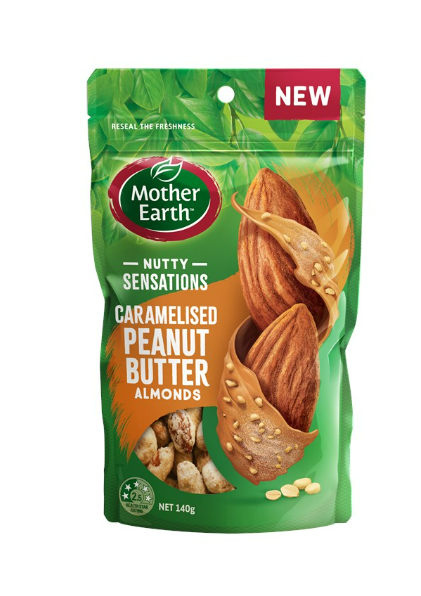 Mother Earth Nutty Sensations Caramelised Peanut Butter Almonds 140g