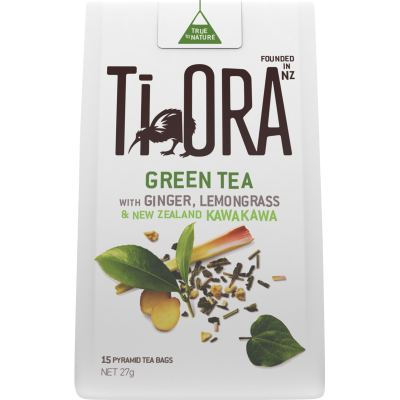 Ti Ora Ginger Lemongrass Green & Kawakawa Tea Bags15pk