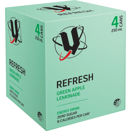 V Refresh Green Apple & Lemonade 250ml Can 4pk