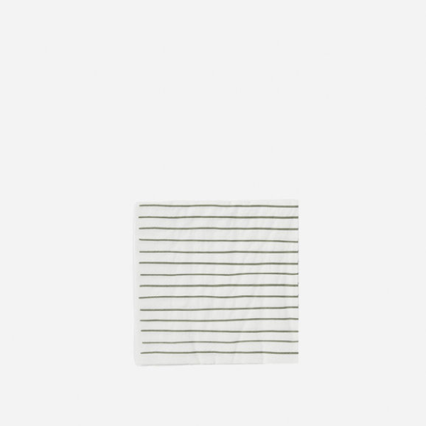 CITTA Stripe Cocktail Napkin White/Olive 20pk