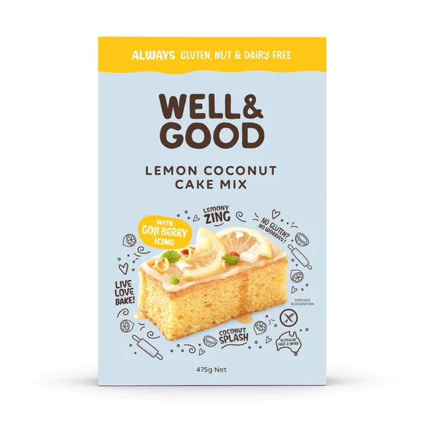 xxWell & Good Gluten Free Lemon Coconut Cake Mix & Goji Berry Icing 475g