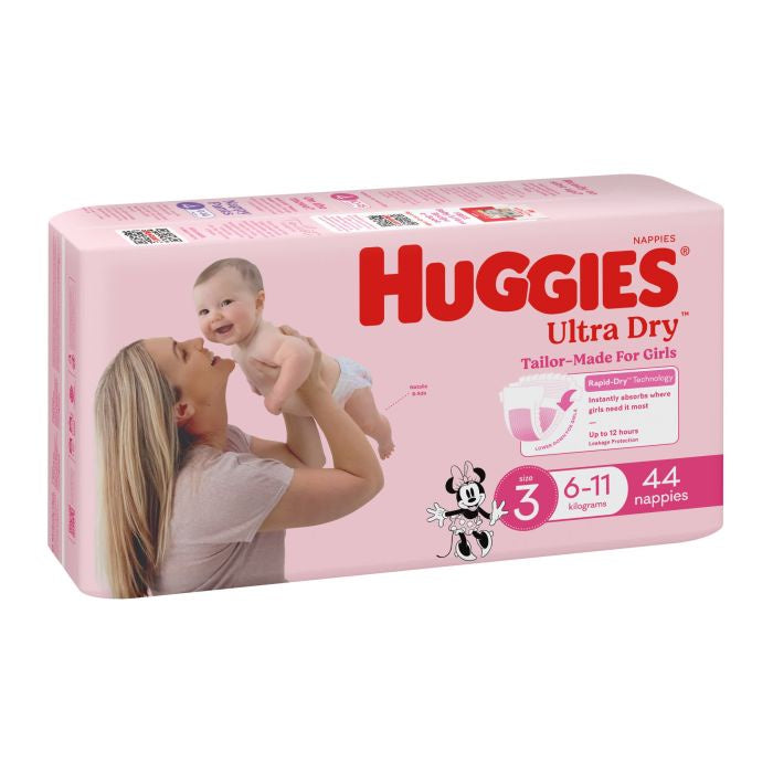 Huggies Ultra Dry Crawler Size 3 Girls Nappies 44pk