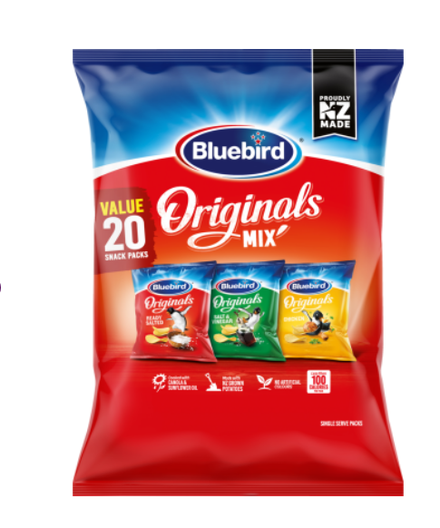 Bluebird Original Mix Ready Salted Salt & Vinegar & Chicken Potato Chips 20pk