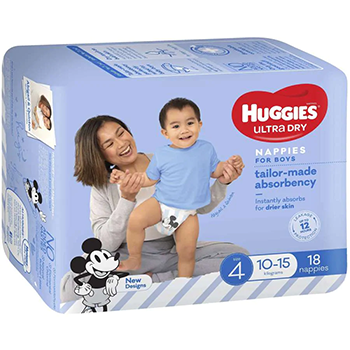 Huggies Ultra Dry Toddler Boy Size 4 Nappies 18pk