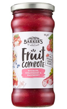 Barkers Rhubarb Strawberry Raspberry Fruit Compote 355g