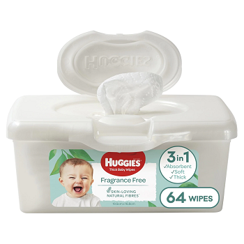 Huggies Fragrance Free Thick Baby Wipes Tub 64pk