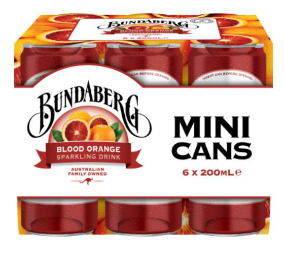 Bundaberg Blood Orange Sparkling Drink Mini Cans 6pk x 200ml