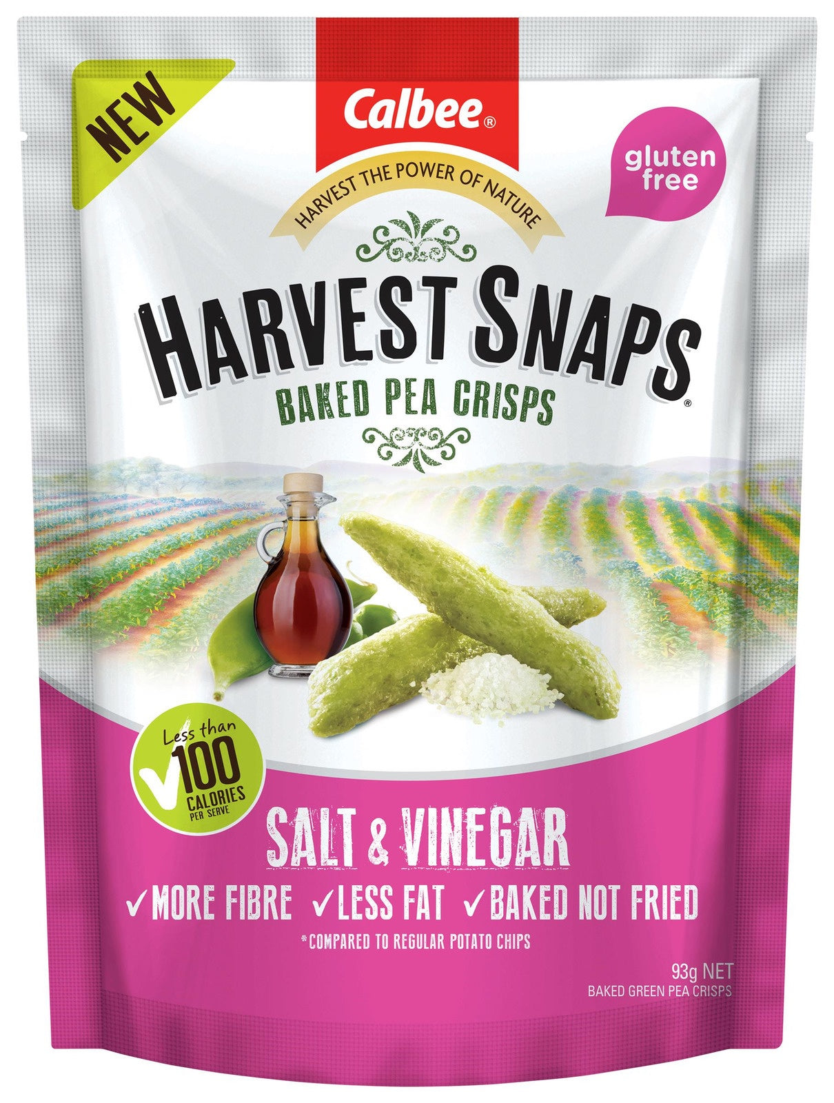 Calbee Harvest Snaps Salt & Vinegar Baked Pea Crisps 120g