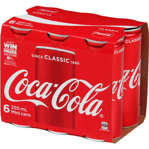 Coca Cola Classic Soft Drink Mini Cans 250ml x 6pk