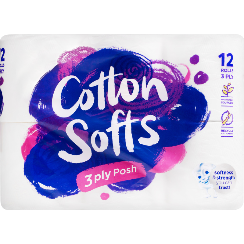 Cotton Softs Posh White 3ply Toilet Tissue 12pk