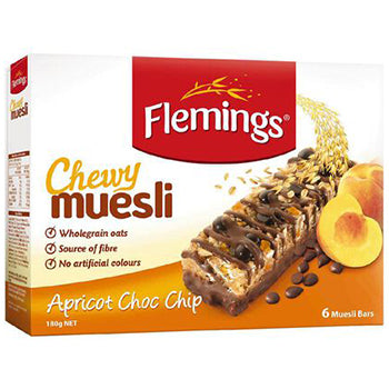 Flemings Chewy Muesli Bar Apricot Choc Chip 180g