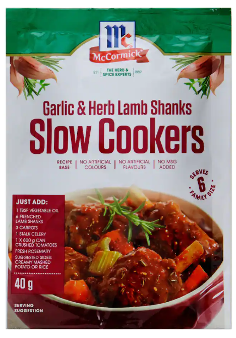 McCormick Slow Cookers Garlic & Herb Lamb Shanks Recipe Base 40g