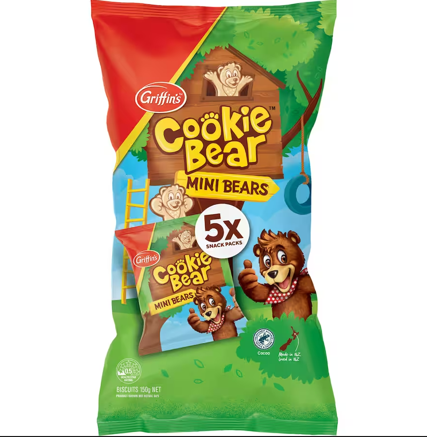 Griffins Cookie Bear Mini Bears Chocolate Biscuits Snack Packs 5pk 125g