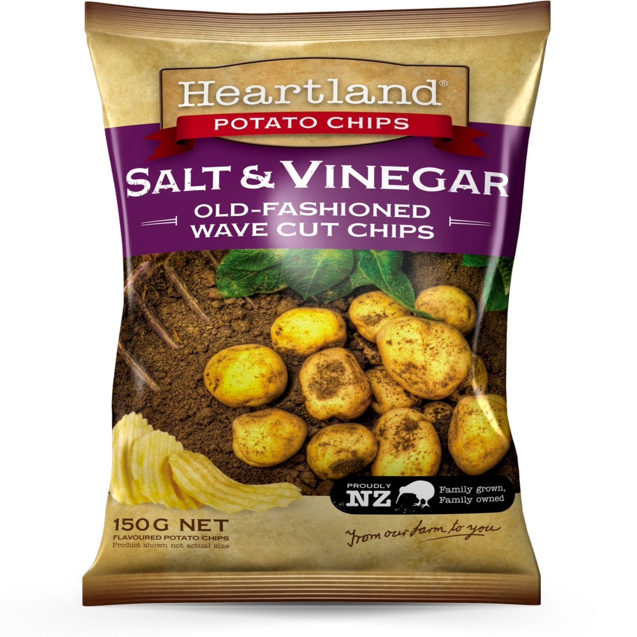 Heartland Salt & Vinegar Old Fashioned Wave Cut Potato Chip 150g