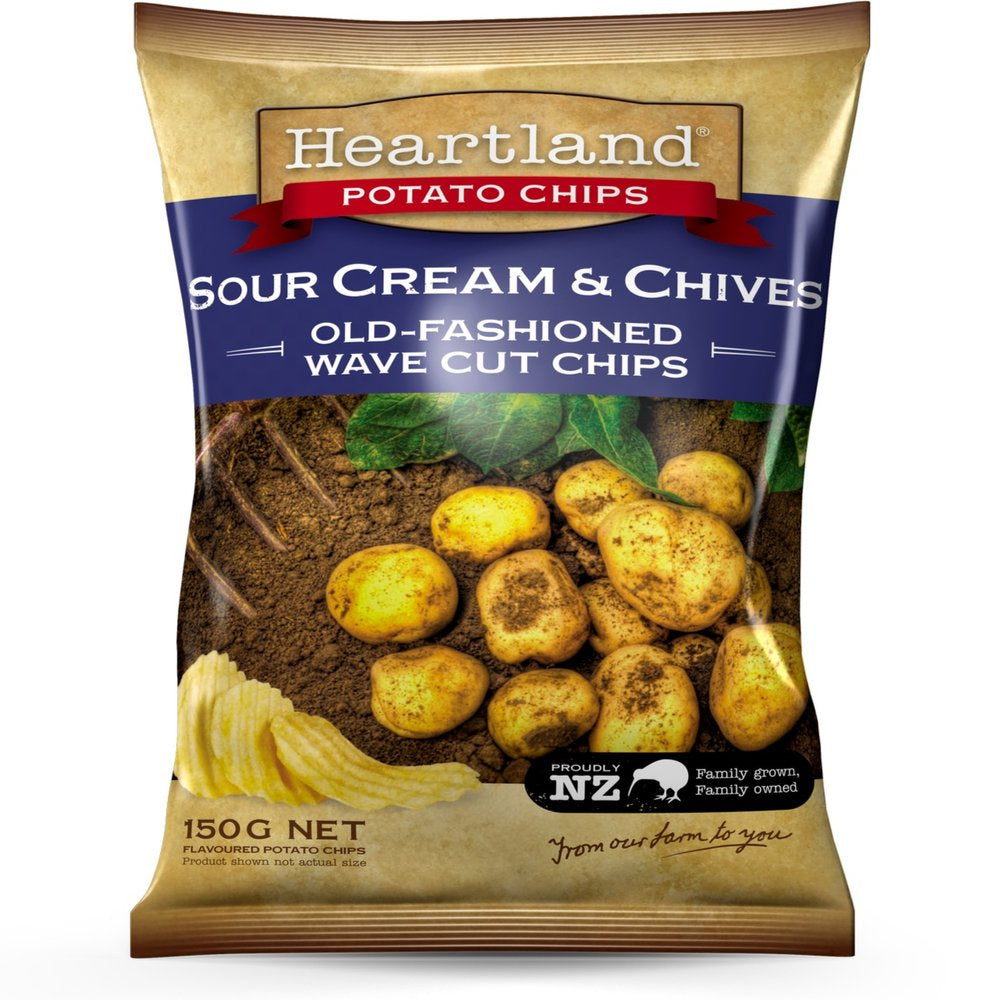 Heartland Sour Cream & Chives Old Fashioned Wave Cut Potato Chips 150g