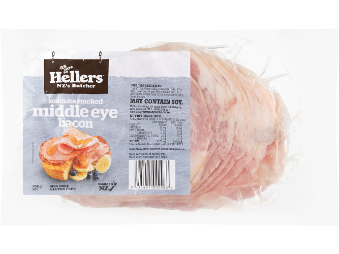 Hellers Manuka Smoked Middle Eye Bacon 500g