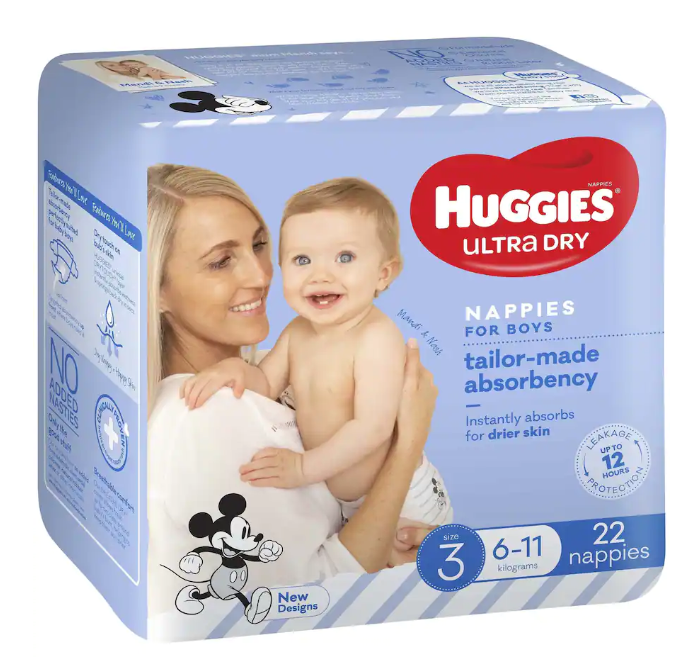 Huggies Ultra Dry Crawler Boy Size 3 Nappies 22pk