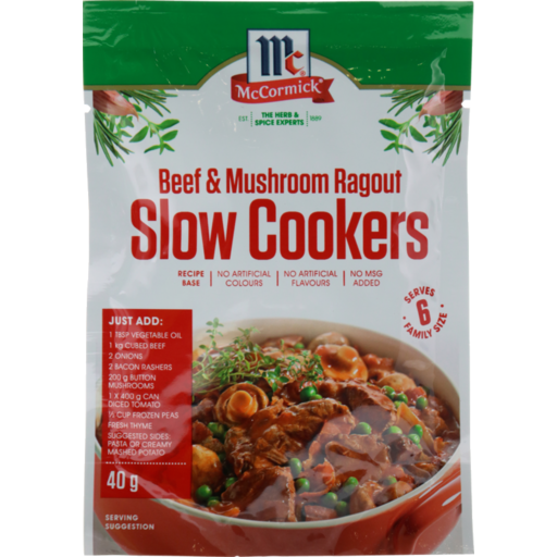 McCormick Slow Cookers Beef & Mushroom Ragout Recipe Base 40g