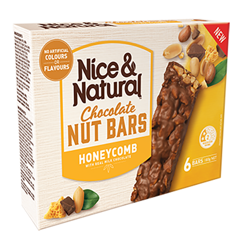 xx Nice & Natural Honeycomb Chocolate Nut Bars 6pk 180g