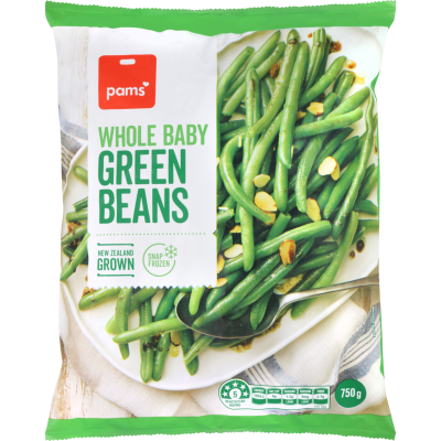 Pams Green Beans Whole Baby Frozen 750g