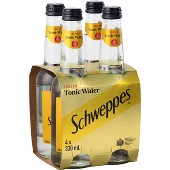 Schweppes Indian Tonic Water Glass Bottles 4pk x 330ml