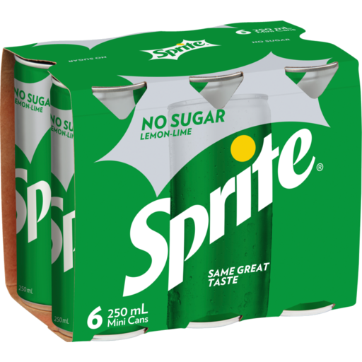 Sprite No Sugar  Lemonade Soft Drink Mini Cans 250ml x 6pk