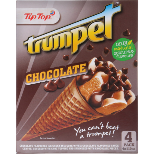 Tip Top Trumpet Chocolate Ice Cream On Cone 4pk