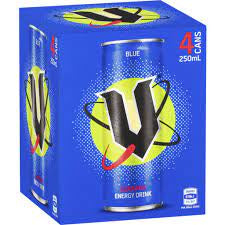 V Blue Guarana Energy Drink 250ml Can 4pk