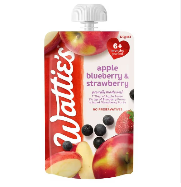 Watties Apple Blueberry & Strawberry Pouch 120g