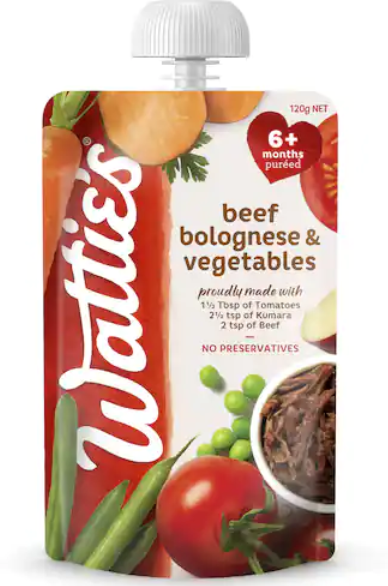 Watties Beef Bolognese & Vegetables Baby Food Pouch 150g