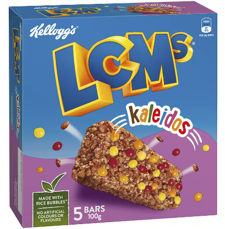 Kelloggs LCMs Kaleidos Rice Bubbles Cereal Bars 5pk 100g