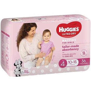 Huggies Ultra Dry Toddler Girl Size 4 Nappies 36pk