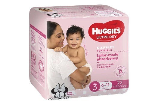 Huggies Ultra Dry Crawler Girl Size 3 Nappies 22pk